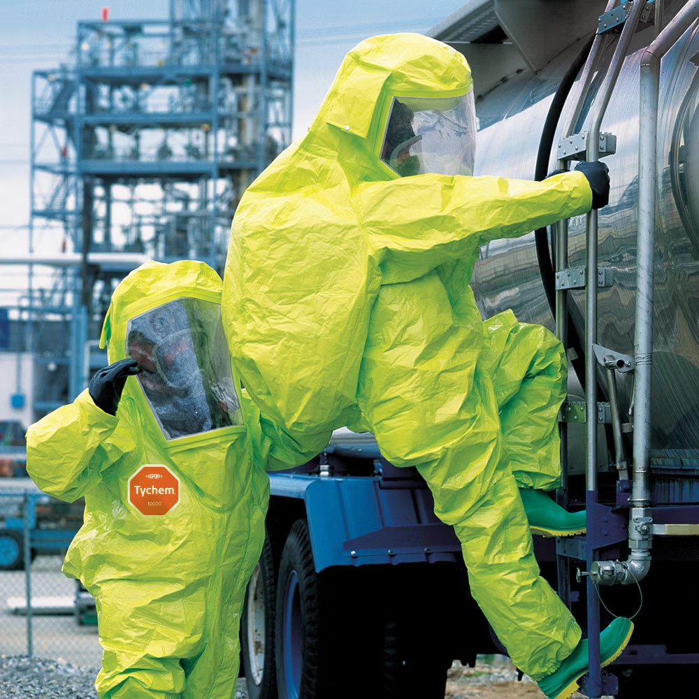 The DuPont Tychem-1000 Hazmat Suit is designed for environments exposed to hazardous chemicals, spills, and toxic substances. It provides protection against liquid splash, chemical vapors, and particulates. Ideal for chemical spill response, industrial cleaning, and decontamination in labs or chemical plants.