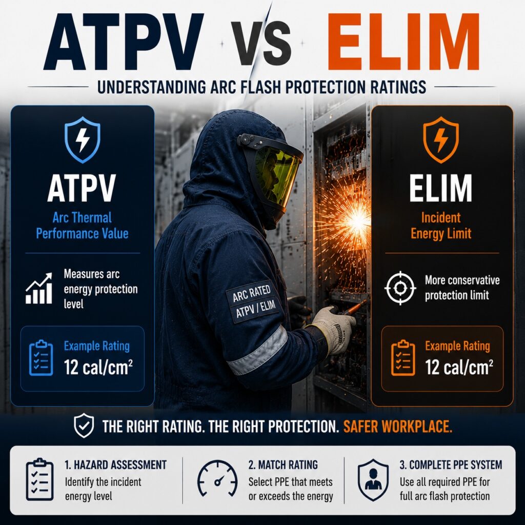 ATPV vs ELIM arc flash protection ratings comparison for arc rated electrical PPE