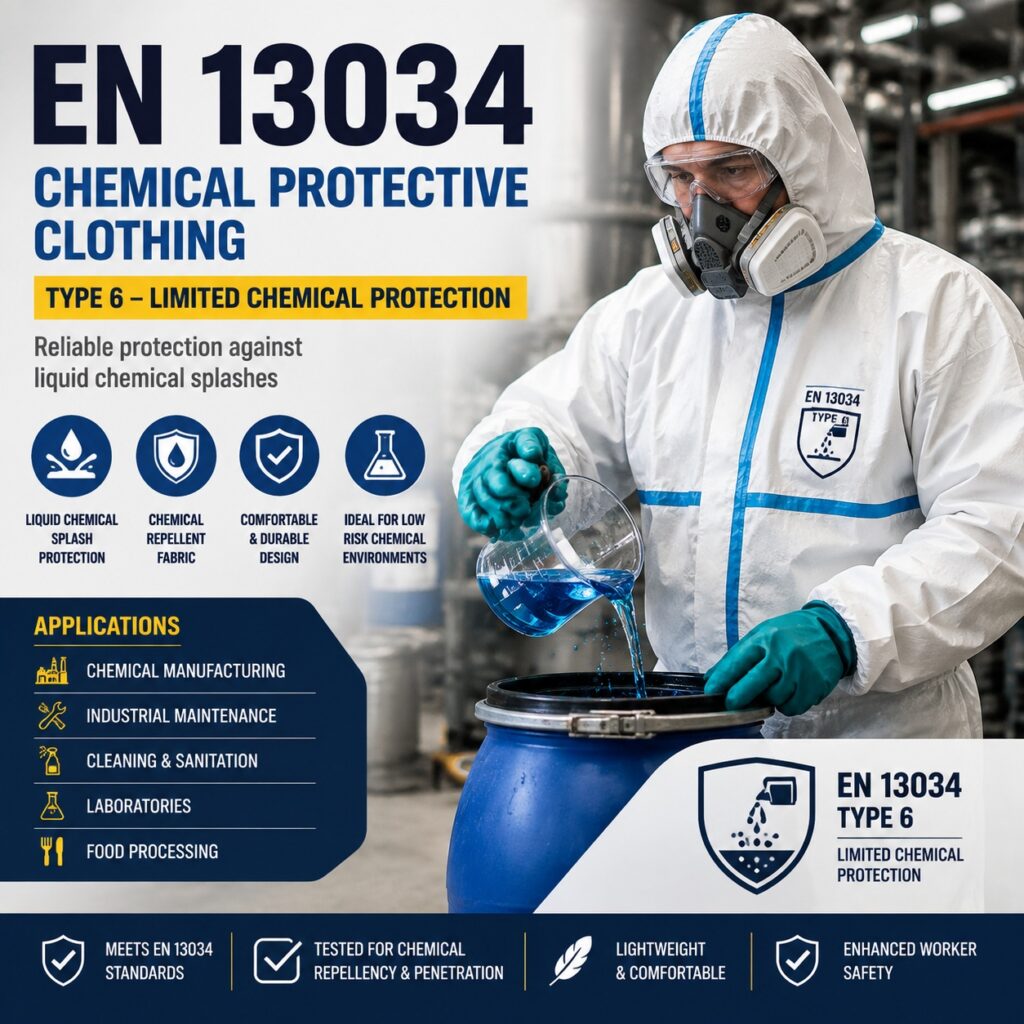 EN 13034 Type 6 chemical protective clothing for workers handling liquid chemical splashes