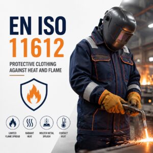 EN ISO 11612 heat and flame resistant protective clothing for industrial workers