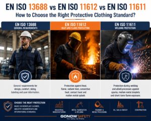 EN ISO 13688 vs EN ISO 11612 vs EN ISO 11611 protective clothing standards comparison for industrial PPE