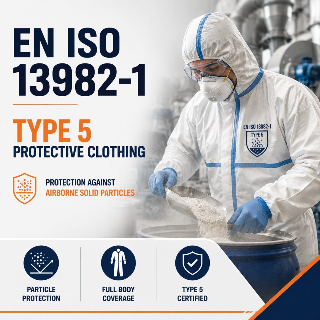 EN ISO 13982-1 Type 5 protective clothing for protection against airborne solid particles